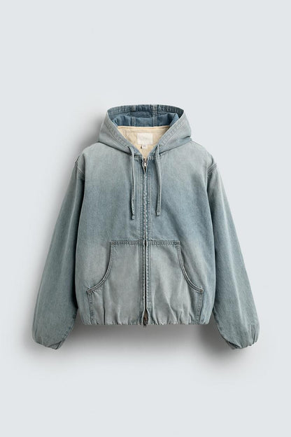 Fashinova Light Blue Denim Jacket with Hood