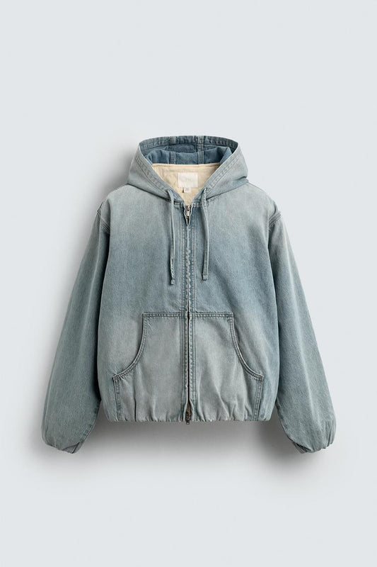 Fashinova Light Blue Denim Jacket with Hood