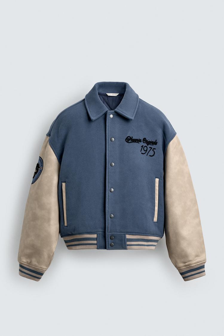 Fashinova Classic Blue & Beige Varsity Jacket