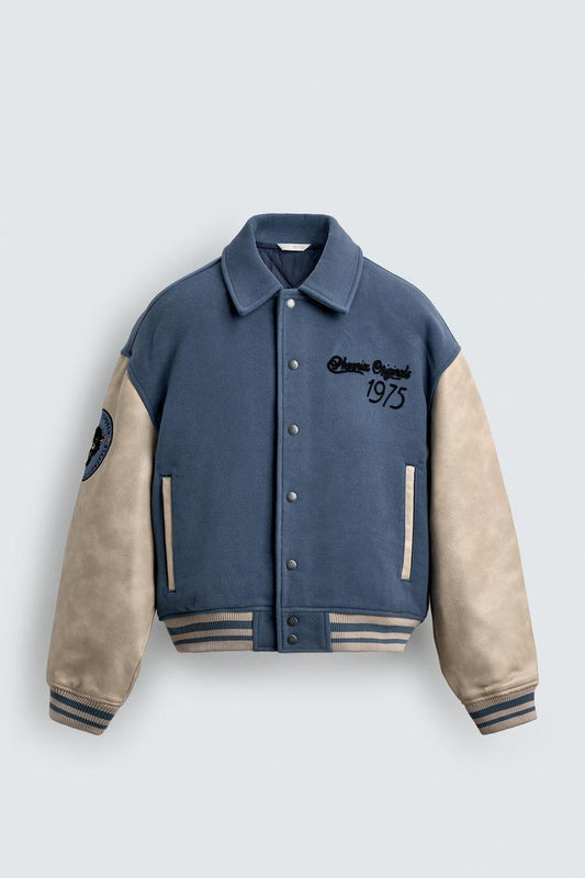 Fashinova Classic Blue & Beige Varsity Jacket